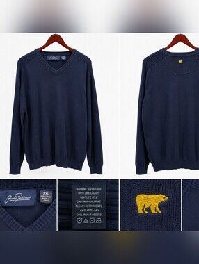 Jack Nicklaus navy blue V-neck sweater in men's XXL. 100% cotton.